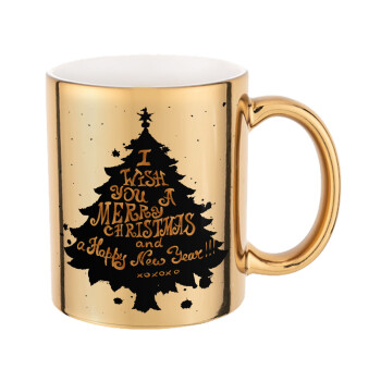 Tree, i wish you a merry christmas and a Happy New Year!!! xoxoxo, Mug ceramic, gold mirror, 330ml
