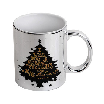Tree, i wish you a merry christmas and a Happy New Year!!! xoxoxo, Κούπα κεραμική, ασημένια καθρέπτης, 330ml