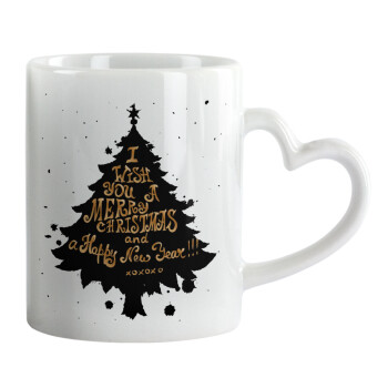 Tree, i wish you a merry christmas and a Happy New Year!!! xoxoxo, Mug heart handle, ceramic, 330ml