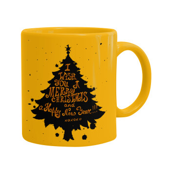Tree, i wish you a merry christmas and a Happy New Year!!! xoxoxo, Ceramic coffee mug yellow, 330ml (1pcs)