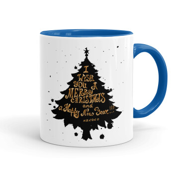 Tree, i wish you a merry christmas and a Happy New Year!!! xoxoxo, Mug colored blue, ceramic, 330ml
