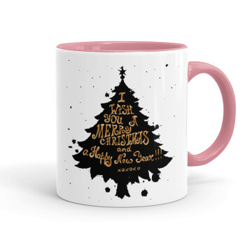 Tree, i wish you a merry christmas and a Happy New Year!!! xoxoxo, Mug colored pink, ceramic, 330ml