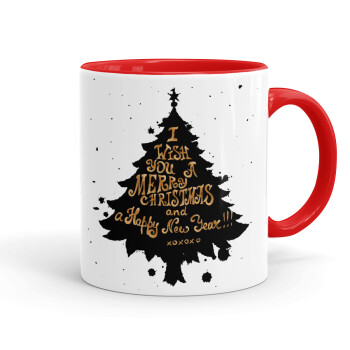 Tree, i wish you a merry christmas and a Happy New Year!!! xoxoxo, Mug colored red, ceramic, 330ml