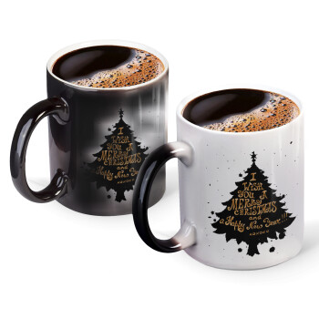 Tree, i wish you a merry christmas and a Happy New Year!!! xoxoxo, Color changing magic Mug, ceramic, 330ml when adding hot liquid inside, the black colour desappears (1 pcs)