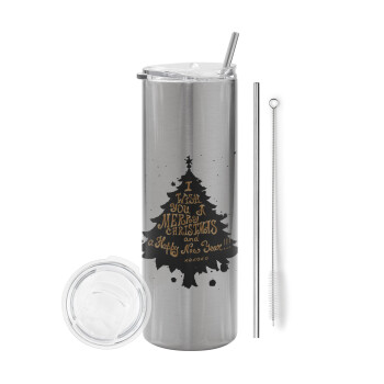 Tree, i wish you a merry christmas and a Happy New Year!!! xoxoxo, Eco friendly stainless steel Silver tumbler 600ml, with metal straw & cleaning brush