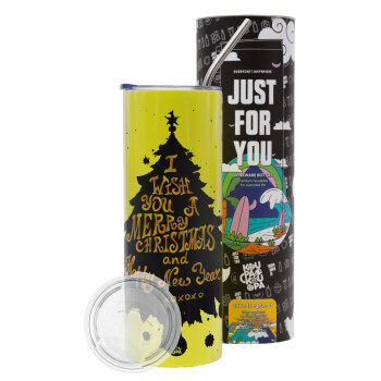 Tree, i wish you a merry christmas and a Happy New Year!!! xoxoxo, Neon Yellow Travel Tumbler θερμό, μεταλλικό καλαμάκι(Ανωξείδωτο 304 Food grade, BPA free, 600ml)