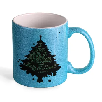 Tree, i wish you a merry christmas and a Happy New Year!!! xoxoxo, Κούπα Σιέλ Glitter που γυαλίζει, κεραμική, 330ml