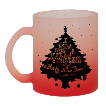 Tree, i wish you a merry christmas and a Happy New Year!!! xoxoxo, Κούπα γυάλινη δίχρωμη με βάση το κόκκινο ματ, 330ml