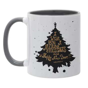 Tree, i wish you a merry christmas and a Happy New Year!!! xoxoxo, Κούπα χρωματιστή γκρι, κεραμική, 330ml