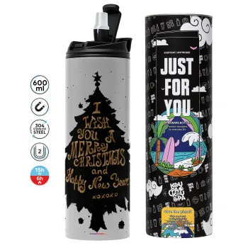 Tree, i wish you a merry christmas and a Happy New Year!!! xoxoxo, Tumbler ποτήρι θερμό ΓΚΡΙ από ανοξείδωτο ατσάλι 600ml