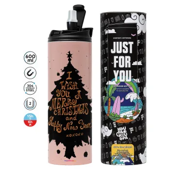 Tree, i wish you a merry christmas and a Happy New Year!!! xoxoxo, Tumbler ποτήρι θερμό ΡΟΖ από ανοξείδωτο ατσάλι 600ml