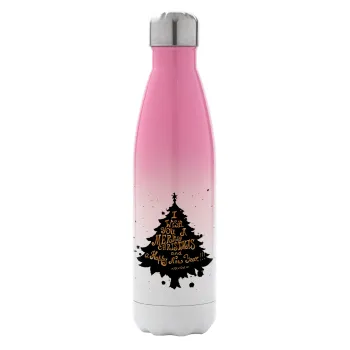 Tree, i wish you a merry christmas and a Happy New Year!!! xoxoxo, Μεταλλικό παγούρι θερμός Ροζ/Λευκό (Stainless steel), διπλού τοιχώματος, 500ml