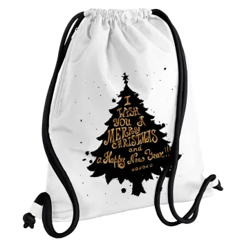 Tree, i wish you a merry christmas and a Happy New Year!!! xoxoxo, Τσάντα πλάτης πουγκί GYMBAG λευκή, με τσέπη (40x48cm) & χονδρά κορδόνια