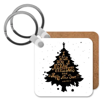 Tree, i wish you a merry christmas and a Happy New Year!!! xoxoxo, Μπρελόκ Ξύλινο τετράγωνο MDF