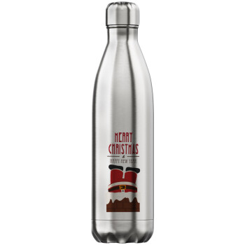 Merry christmas chimney, Μεταλλικό παγούρι θερμός Inox (Stainless steel), διπλού τοιχώματος, 750ml