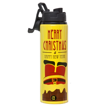 Merry christmas chimney, Μεταλλικό παγούρι νερού με καπάκι ασφαλείας, αλουμινίου 850ml