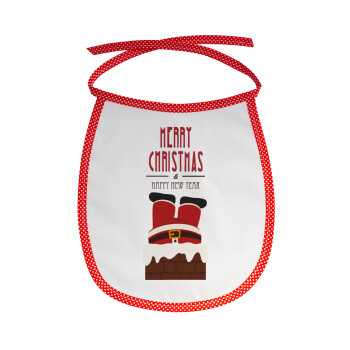 Merry christmas chimney, Σαλιάρα μωρού αλέκιαστη με κορδόνι Κόκκινη