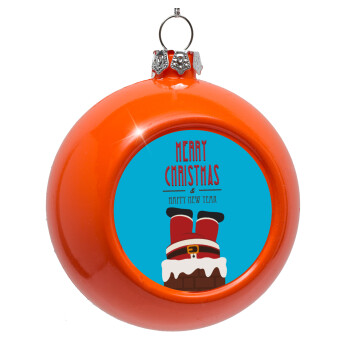 Merry christmas chimney, Στολίδι Χριστουγεννιάτικη μπάλα δένδρου Πορτοκαλί 8cm