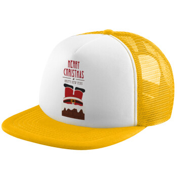 Merry christmas chimney, Καπέλο Soft Trucker με Δίχτυ Κίτρινο/White 