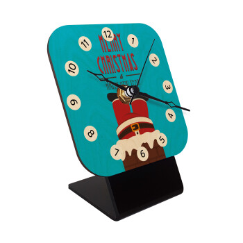 Merry christmas chimney, Επιτραπέζιο ρολόι σε φυσικό ξύλο (10cm)