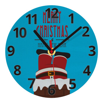 Merry christmas chimney, Ρολόι τοίχου γυάλινο (20cm)