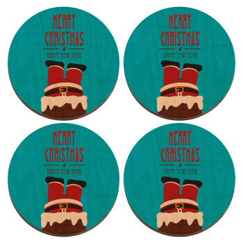 Merry christmas chimney, ΣΕΤ x4 Σουβέρ ξύλινα στρογγυλά plywood (9cm)