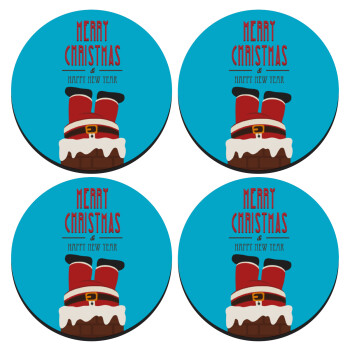 Merry christmas chimney, SET of 4 round wooden coasters (9cm)