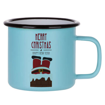 Merry christmas chimney, Κούπα Μεταλλική εμαγιέ ΜΑΤ σιέλ 360ml