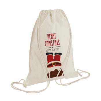 Merry christmas chimney, Τσάντα πλάτης πουγκί GYMBAG natural (28x40cm)