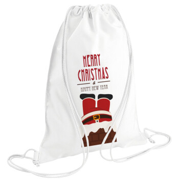 Merry christmas chimney, Τσάντα πλάτης πουγκί GYMBAG λευκή (28x40cm)
