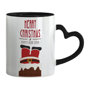 Merry christmas chimney, Mug heart black handle, ceramic, 330ml