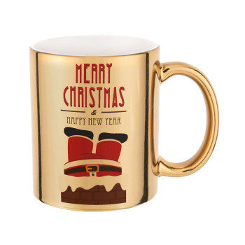 Merry christmas chimney, Mug ceramic, gold mirror, 330ml