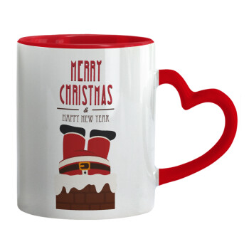 Merry christmas chimney, Κούπα καρδιά χερούλι κόκκινη, κεραμική, 330ml