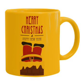 Merry christmas chimney, Ceramic coffee mug yellow, 330ml (1pcs)