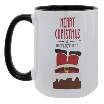 Merry christmas chimney, Κούπα Mega 15oz, κεραμική Μαύρη, 450ml