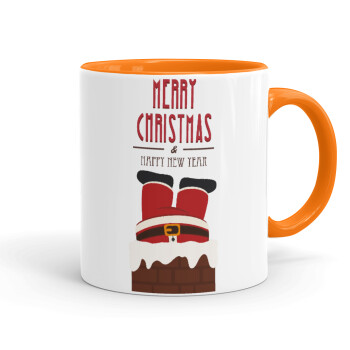 Merry christmas chimney, Κούπα χρωματιστή πορτοκαλί, κεραμική, 330ml