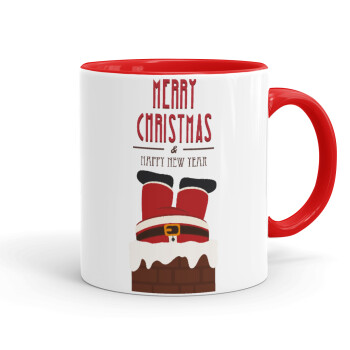 Merry christmas chimney, Κούπα χρωματιστή κόκκινη, κεραμική, 330ml