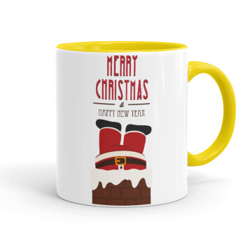 Merry christmas chimney, Mug colored yellow, ceramic, 330ml