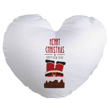 Merry christmas chimney, Μαξιλάρι καναπέ καρδιά 40x40cm περιέχεται το  γέμισμα