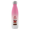 Μεταλλικό παγούρι θερμός Ροζ/Λευκό (Stainless steel), διπλού τοιχώματος, 500ml