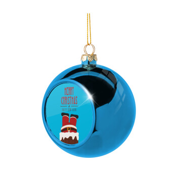 Merry christmas chimney, Χριστουγεννιάτικη μπάλα δένδρου Μπλε 8cm