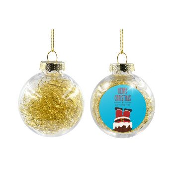 Merry christmas chimney, Χριστουγεννιάτικη μπάλα δένδρου διάφανη με χρυσό γέμισμα 8cm