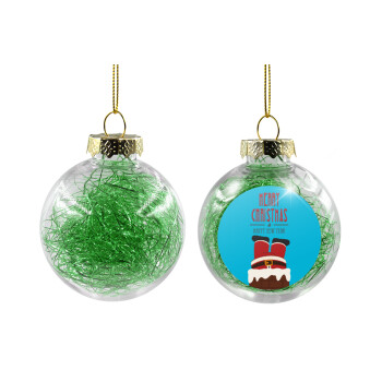 Merry christmas chimney, Χριστουγεννιάτικη μπάλα δένδρου διάφανη με πράσινο γέμισμα 8cm
