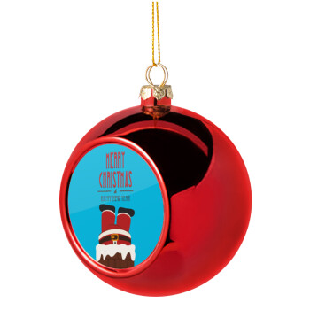 Merry christmas chimney, Χριστουγεννιάτικη μπάλα δένδρου Κόκκινη 8cm