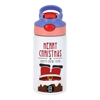 Merry christmas chimney, Children's hot water bottle, stainless steel, with safety straw, pink/purple (350ml)