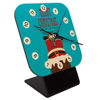 Merry christmas chimney, Επιτραπέζιο ρολόι σε φυσικό ξύλο (10cm)