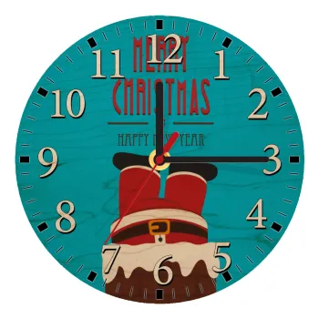 Merry christmas chimney, Ρολόι τοίχου ξύλινο plywood (20cm)