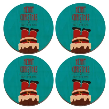 Merry christmas chimney, ΣΕΤ x4 Σουβέρ ξύλινα στρογγυλά plywood (9cm)