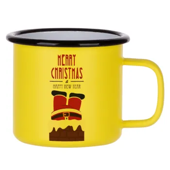 Merry christmas chimney, Κούπα Μεταλλική εμαγιέ ΜΑΤ Κίτρινη 360ml