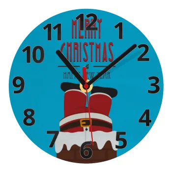 Merry christmas chimney, Ρολόι τοίχου γυάλινο (20cm)